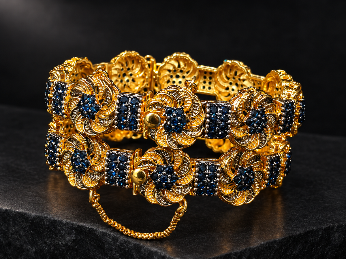 Luxury Gold Floral Bracelet with Purple Gemstone Detailing