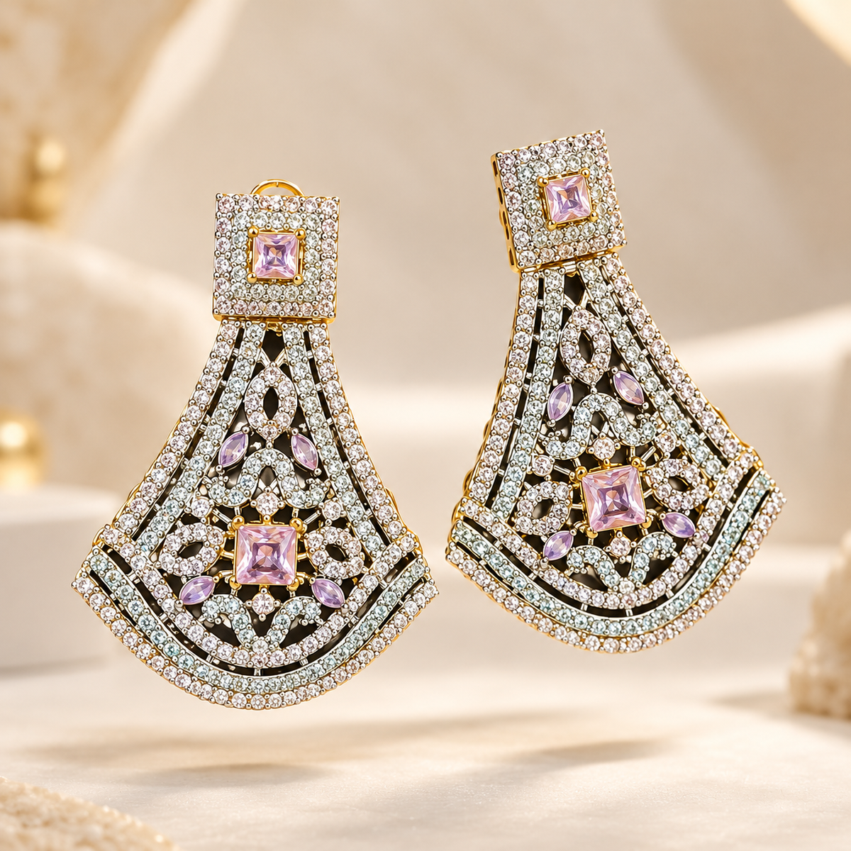 Luxury Gold Plated Multi-Stone Chandelier Earrings