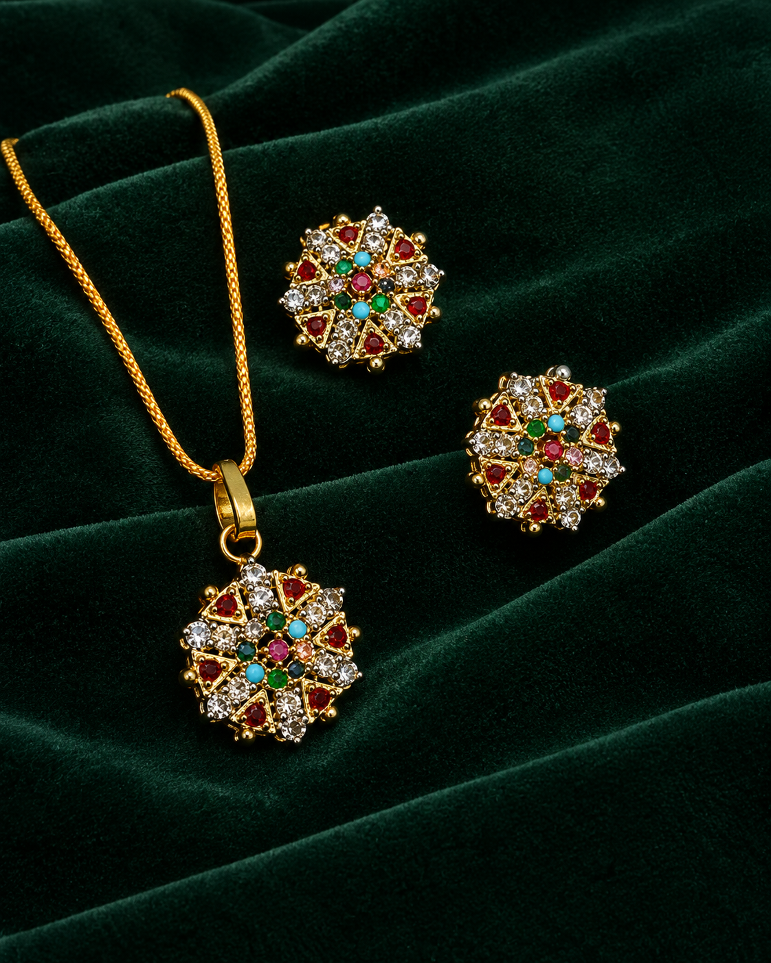 Royal Floral Pendant Jewellery Set