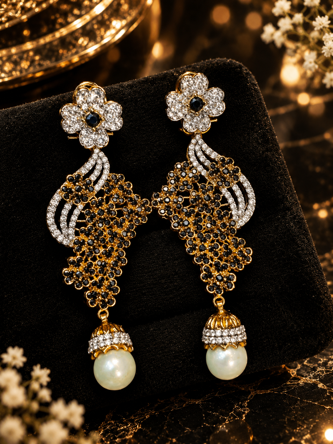 Emerald Bloom Pearl Earrings