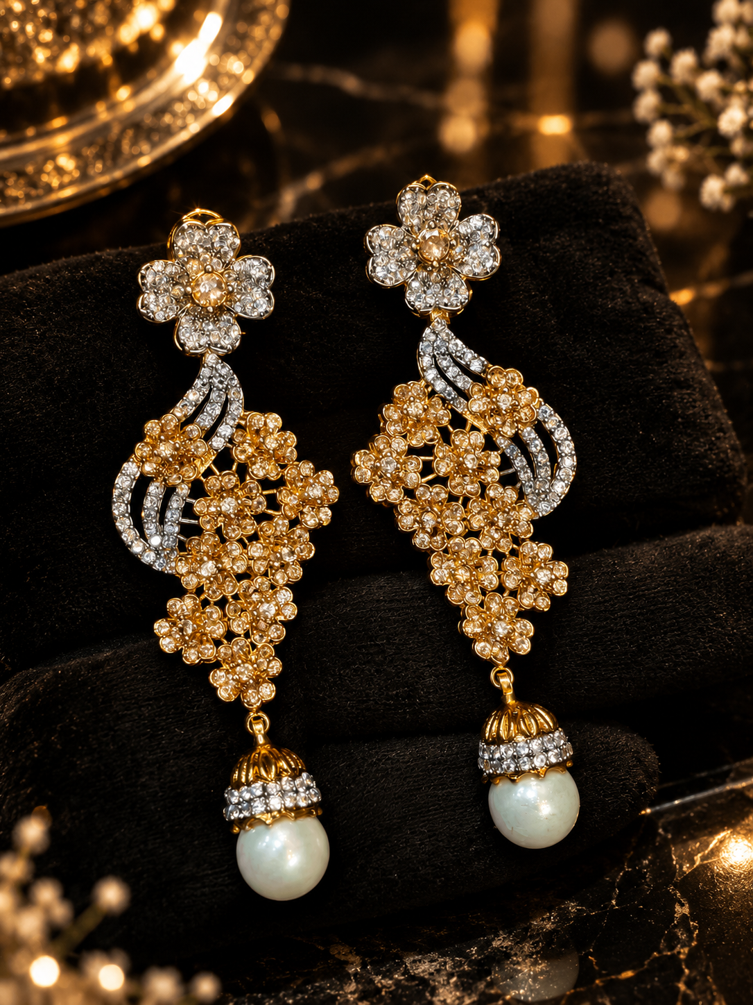 Emerald Bloom Pearl Earrings