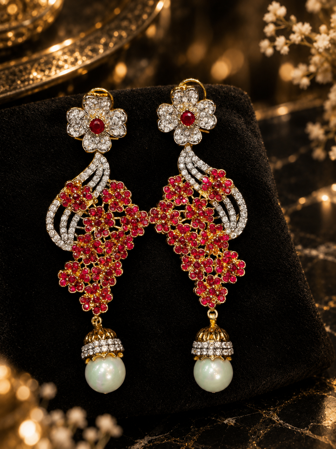 Emerald Bloom Pearl Earrings