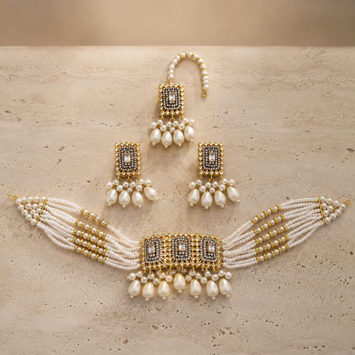 ZARWA Pearl Elegance 3-Piece Bridal Jewellery Set