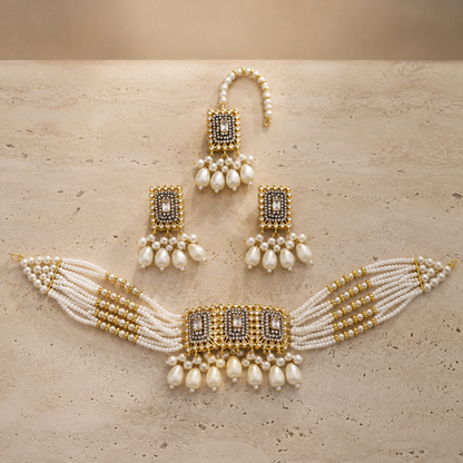 ZARWA Pearl Elegance 3-Piece Bridal Jewellery Set