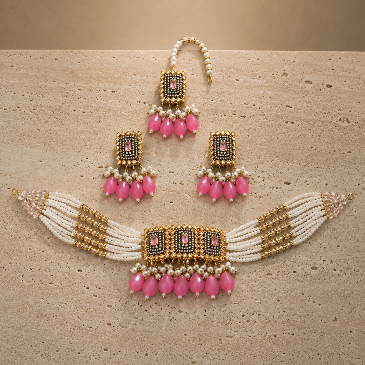 ZARWA Pearl Elegance 3-Piece Bridal Jewellery Set