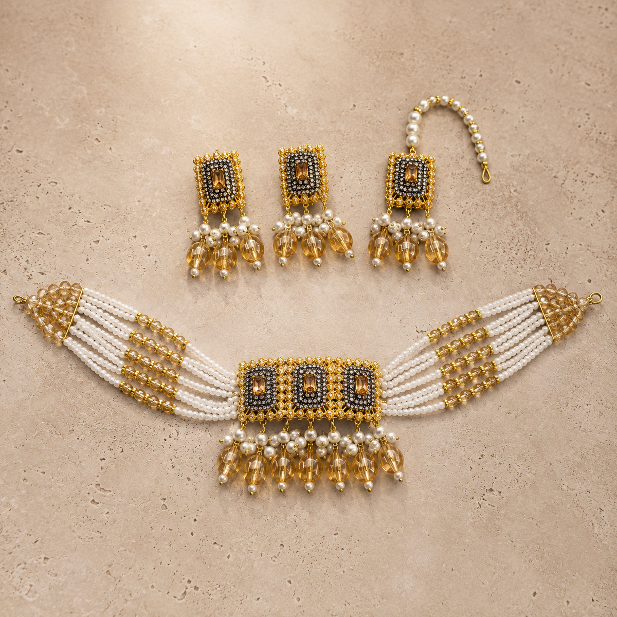 ZARWA Pearl Elegance 3-Piece Bridal Jewellery Set