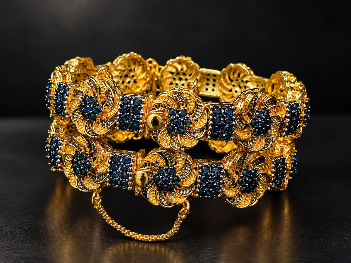 Luxury Gold Floral Bracelet with Purple Gemstone Detailing