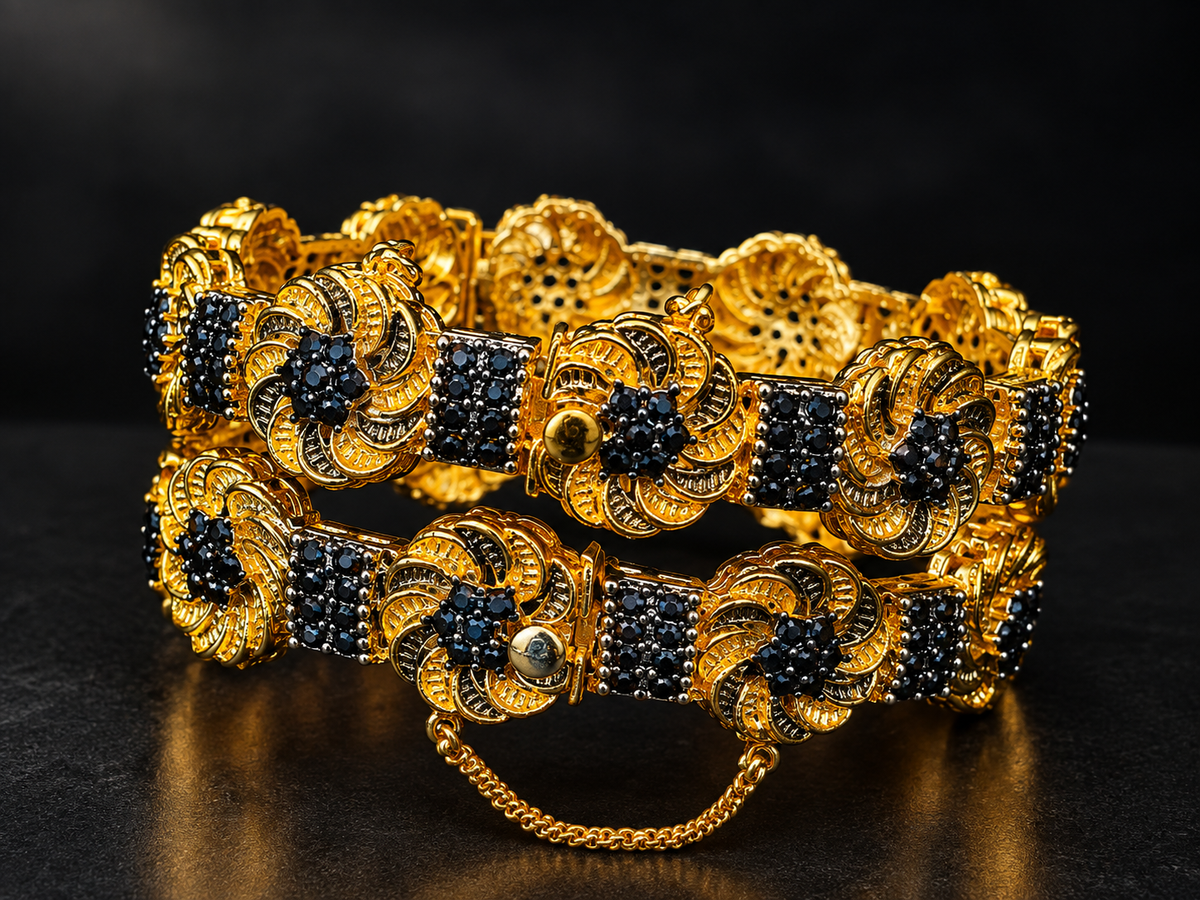 Luxury Gold Floral Bracelet with Purple Gemstone Detailing