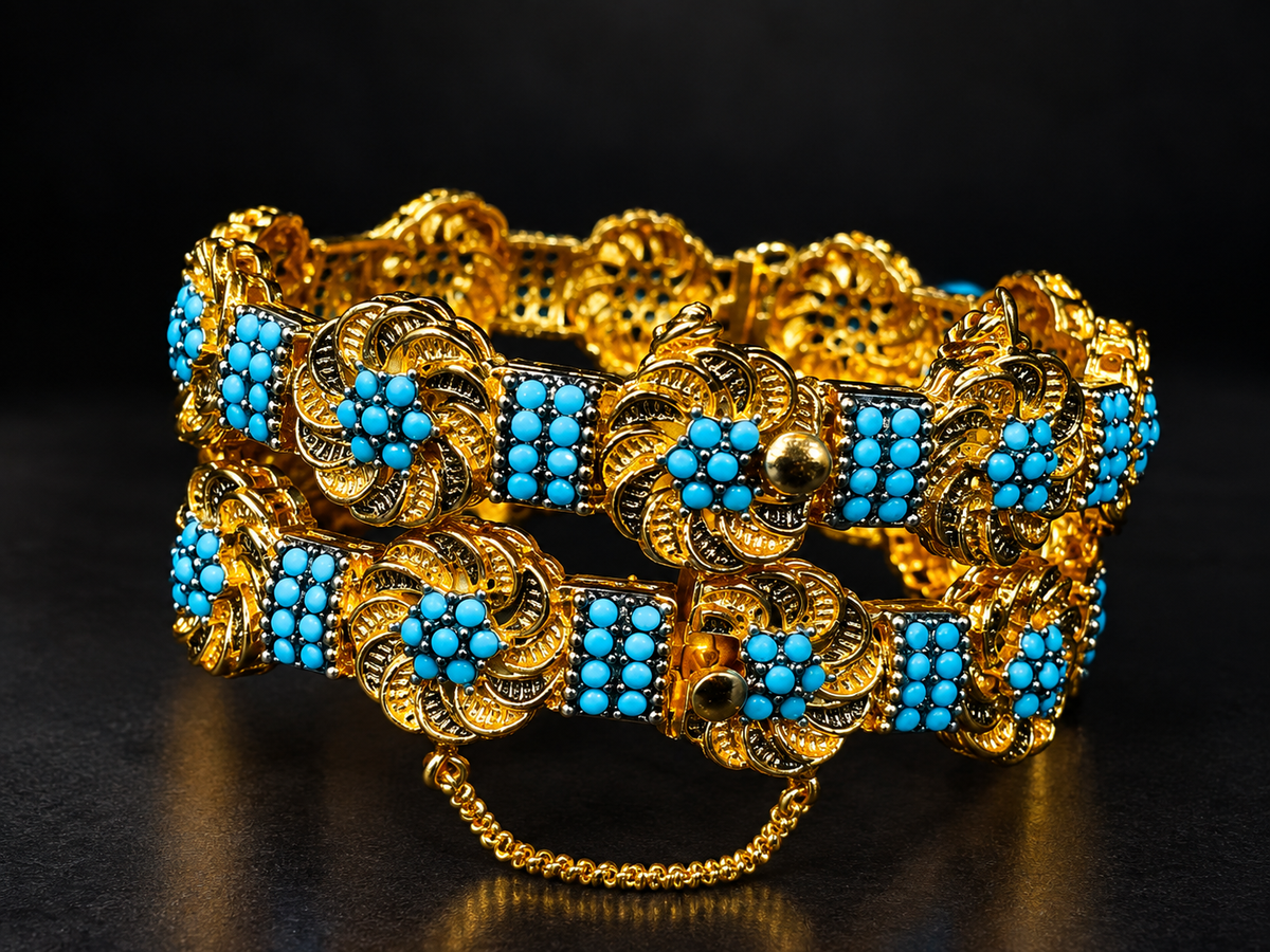 Luxury Gold Floral Bracelet with Purple Gemstone Detailing