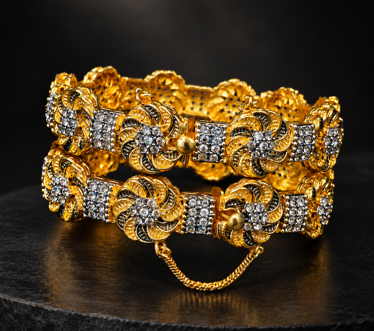 Luxury Gold Floral Bracelet with Purple Gemstone Detailing