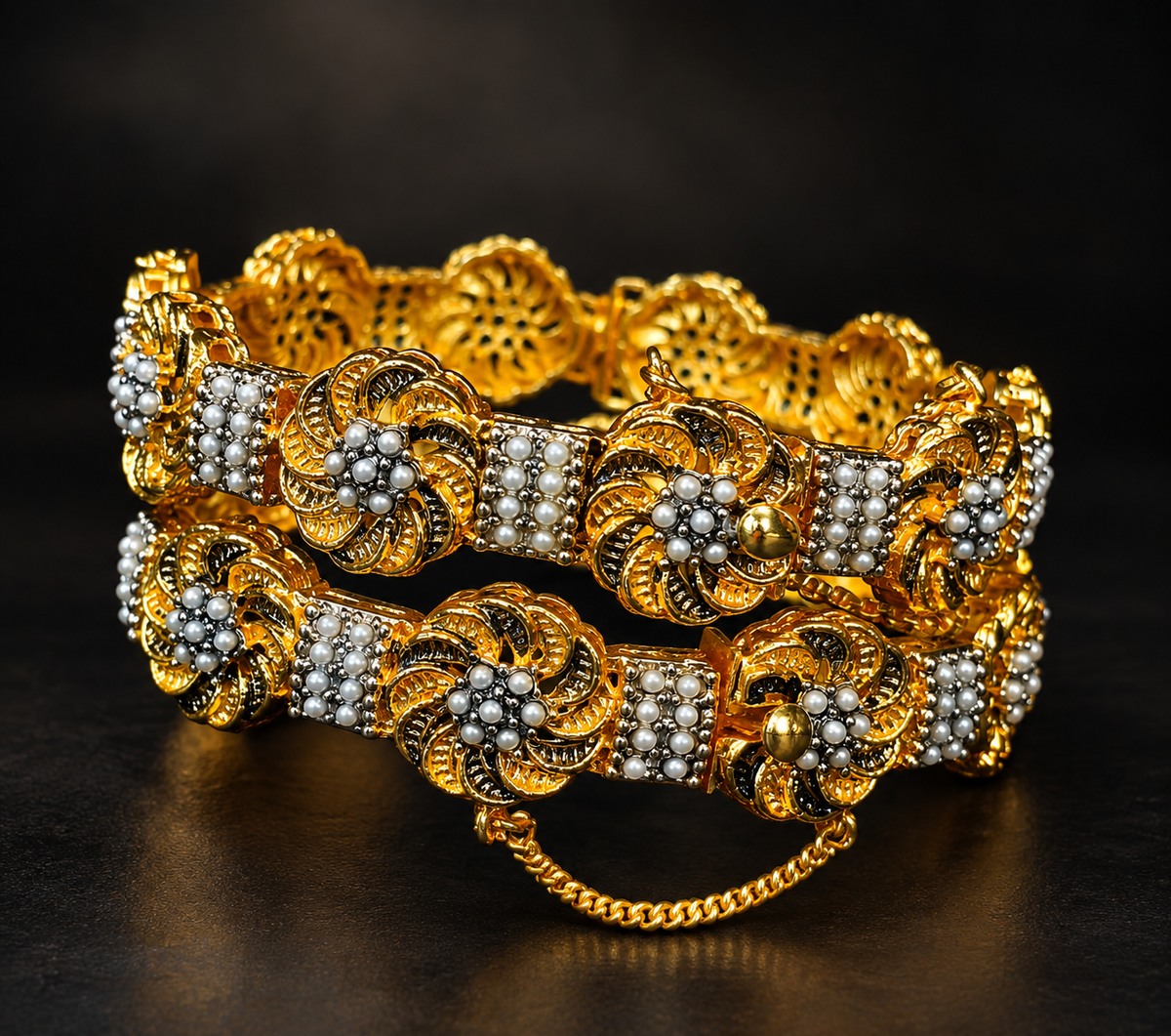 Luxury Gold Floral Bracelet with Purple Gemstone Detailing