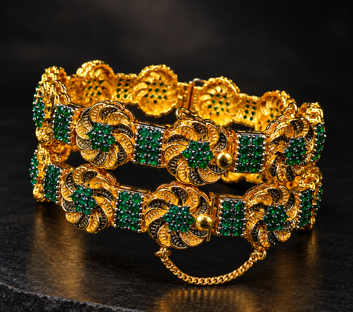 Luxury Gold Floral Bracelet with Purple Gemstone Detailing