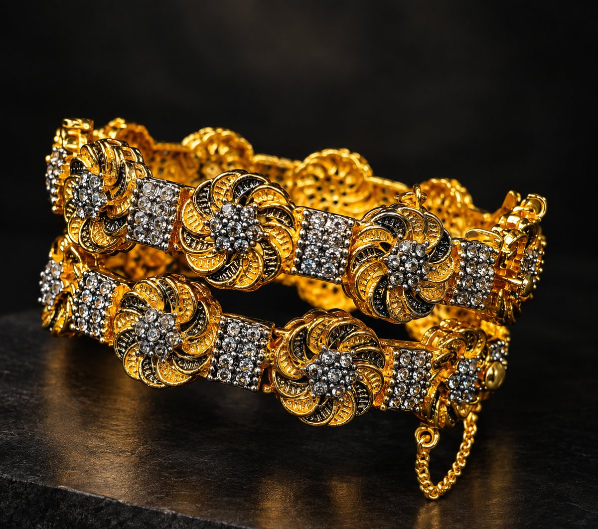 Luxury Gold Floral Bracelet with Purple Gemstone Detailing