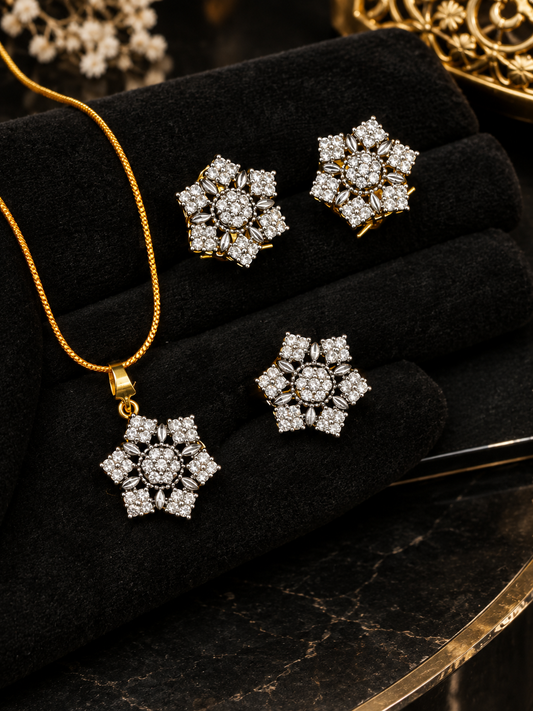 Royal Floral Ruby & Crystal Gold-Plated Jewelry Set – Necklace, Earrings & Ring