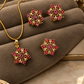 Royal Floral Ruby & Crystal Gold-Plated Jewelry Set – Necklace, Earrings & Ring