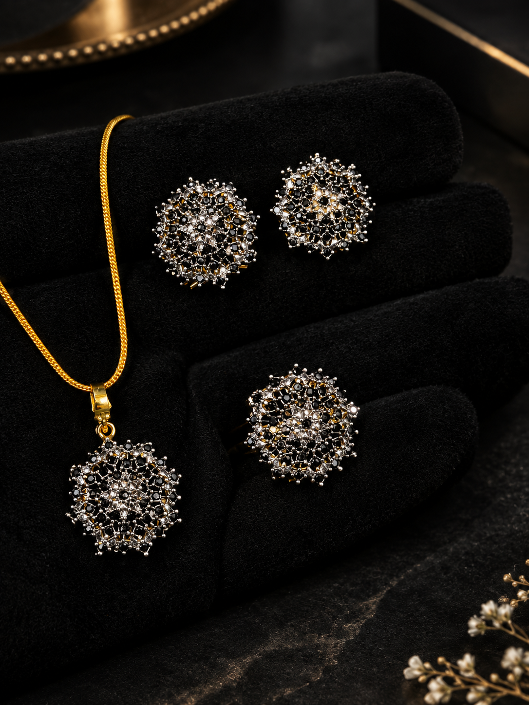 Elegant Turquoise Stone Jewelry Set – Statement Earrings, Pendant & Ring