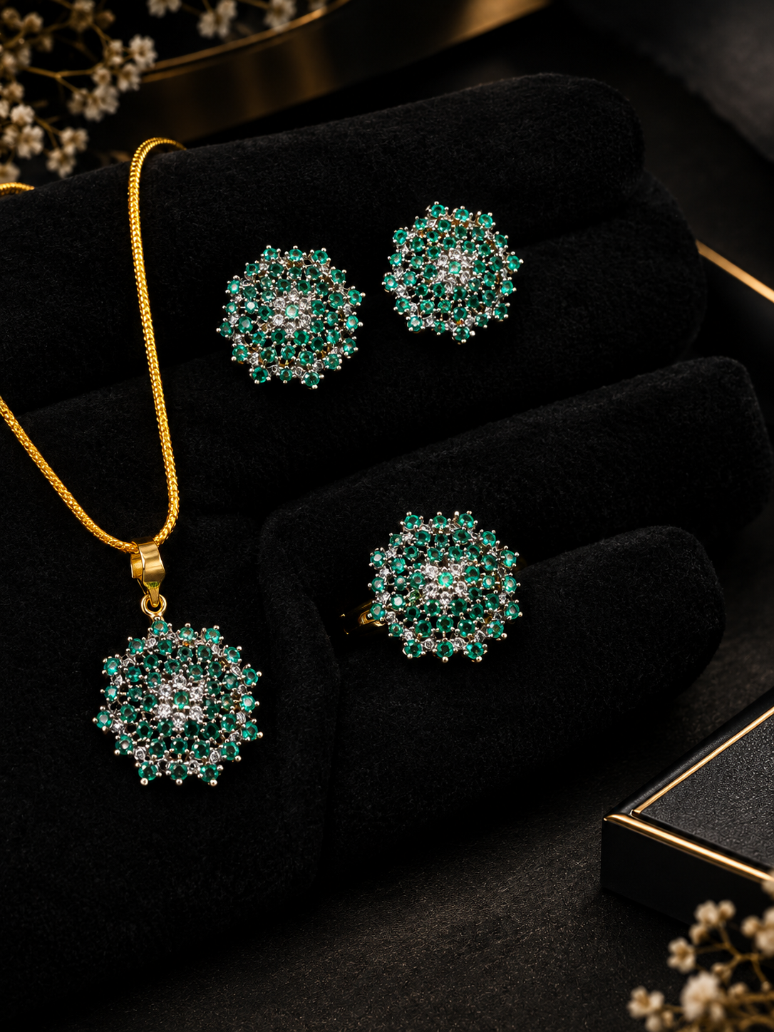 Elegant Turquoise Stone Jewelry Set – Statement Earrings, Pendant & Ring
