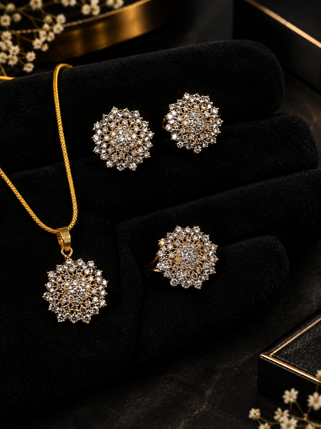 Elegant Turquoise Stone Jewelry Set – Statement Earrings, Pendant & Ring