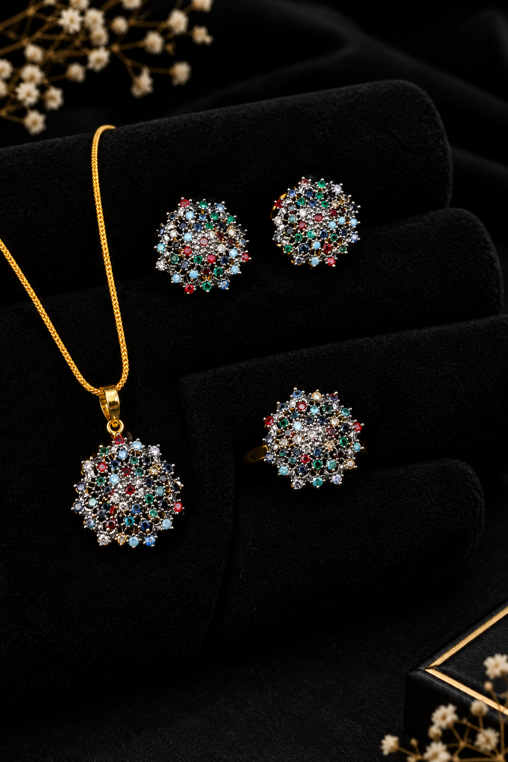 Elegant Turquoise Stone Jewelry Set – Statement Earrings, Pendant & Ring