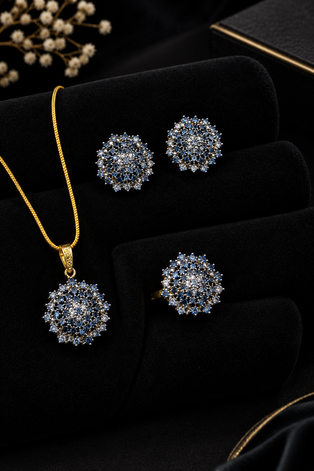 Elegant Turquoise Stone Jewelry Set – Statement Earrings, Pendant & Ring