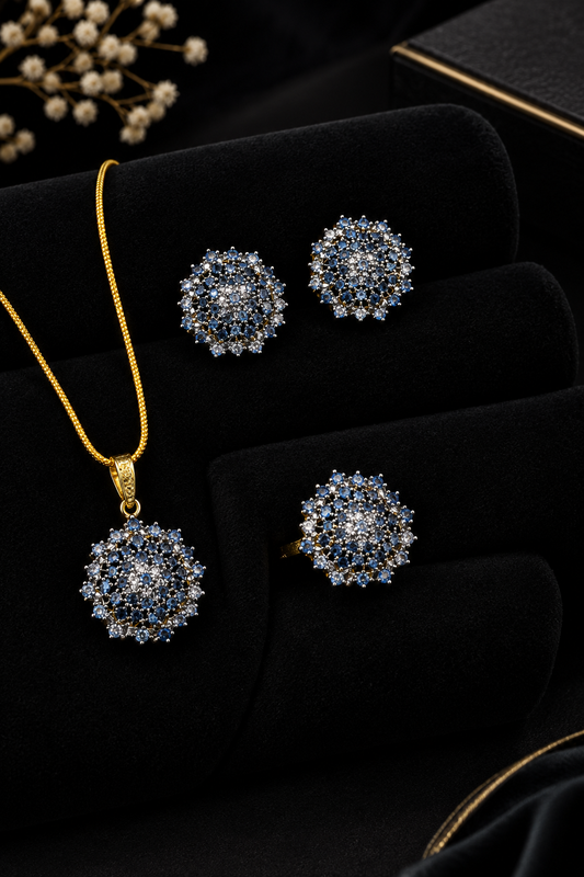 Elegant Turquoise Stone Jewelry Set – Statement Earrings, Pendant & Ring