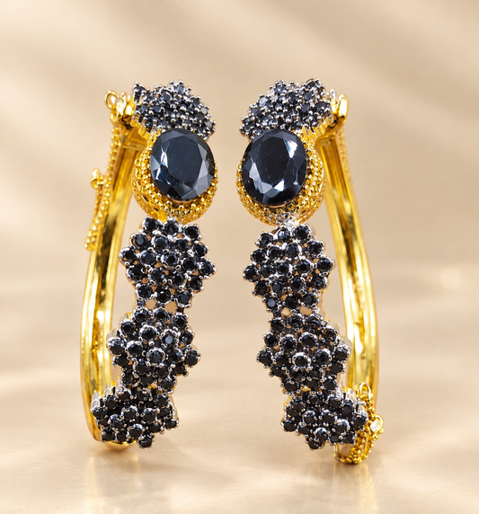 Elegant Pearl & Black Stone Gold-Tone Drop Bracalets