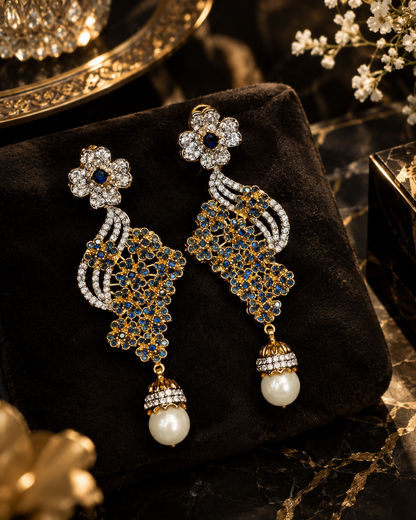 Emerald Bloom Pearl Earrings