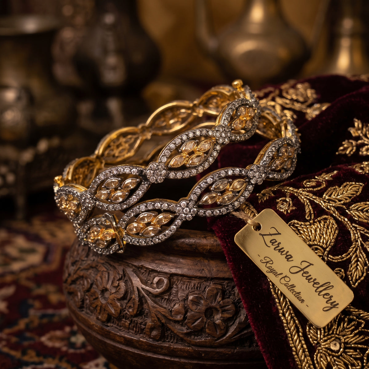 Royal Gold Plated Marquise Gemstone Bangles