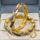Exquisite 22K Gold-Plated Intertwined Bamboo Designer Bangles with Multi-Stone & Pearl Accents