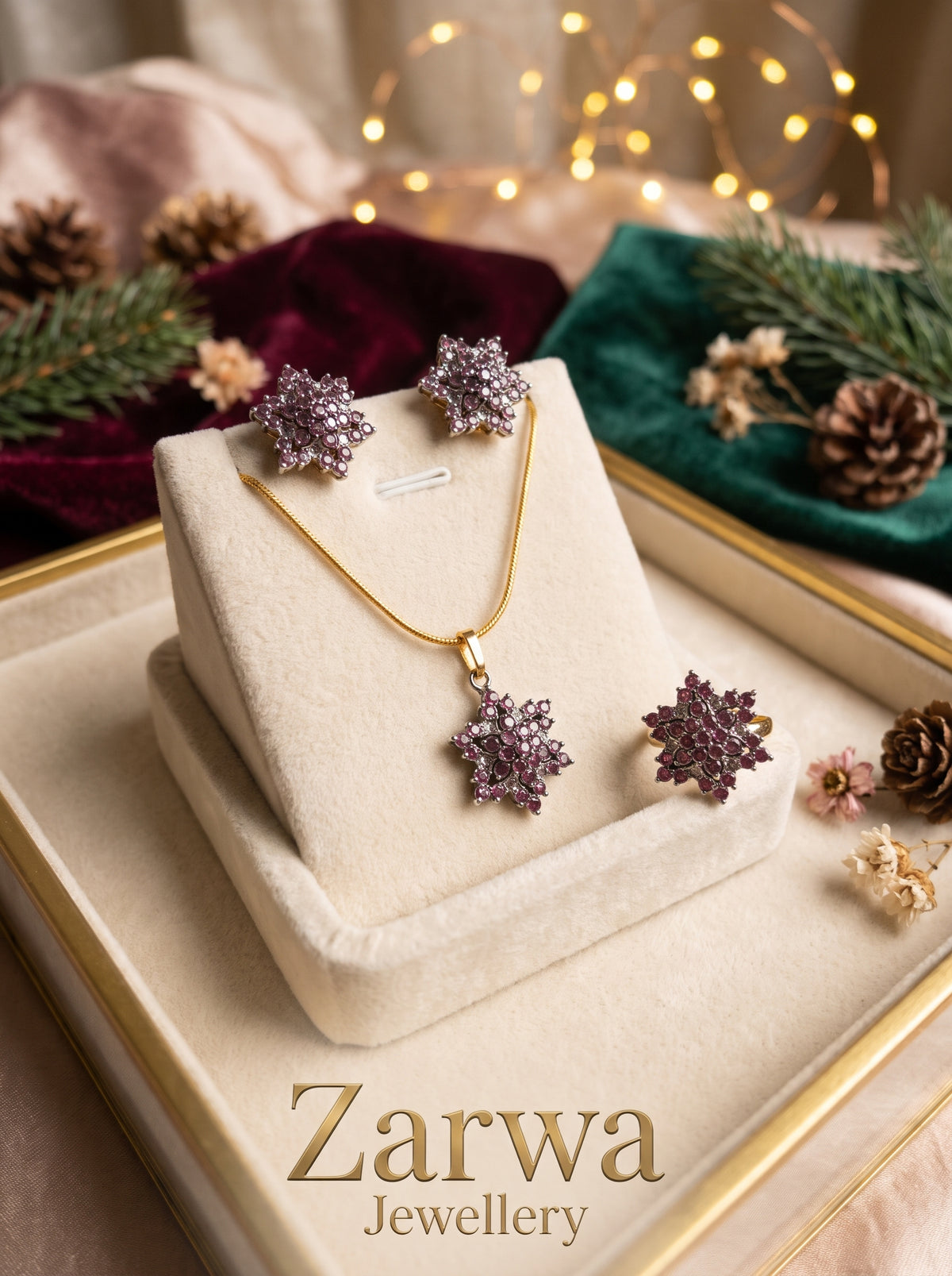Micro-Stone 3-Piece Gold Plated Pendant Set with Ring