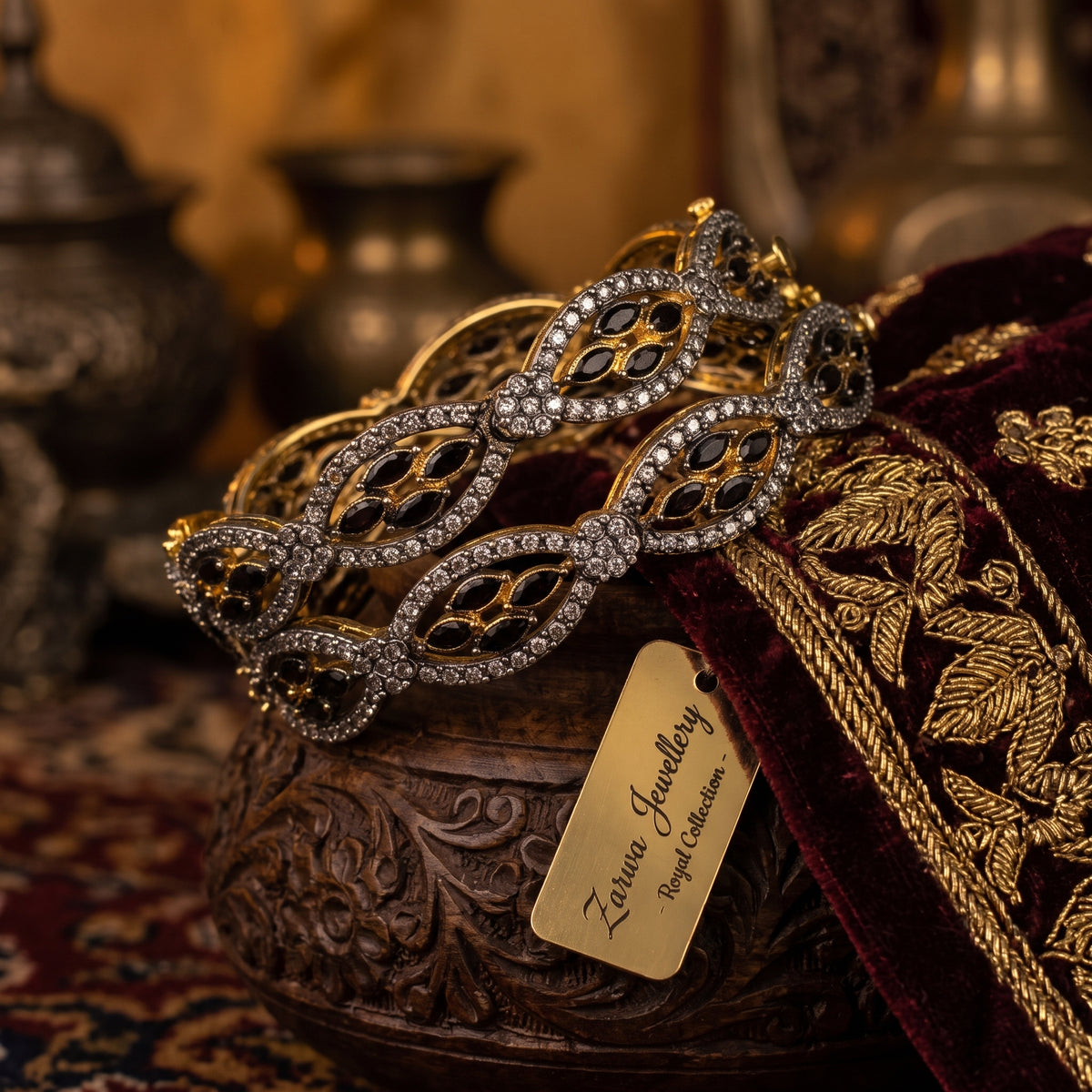 Royal Gold Plated Marquise Gemstone Bangles