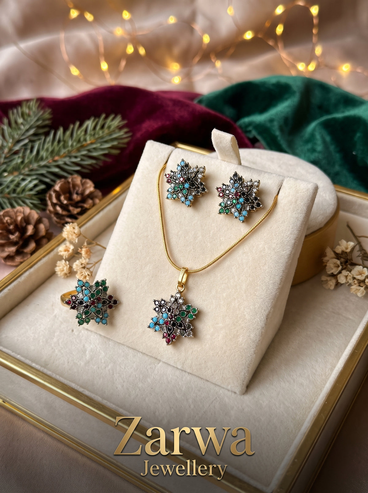 Micro-Stone 3-Piece Gold Plated Pendant Set with Ring