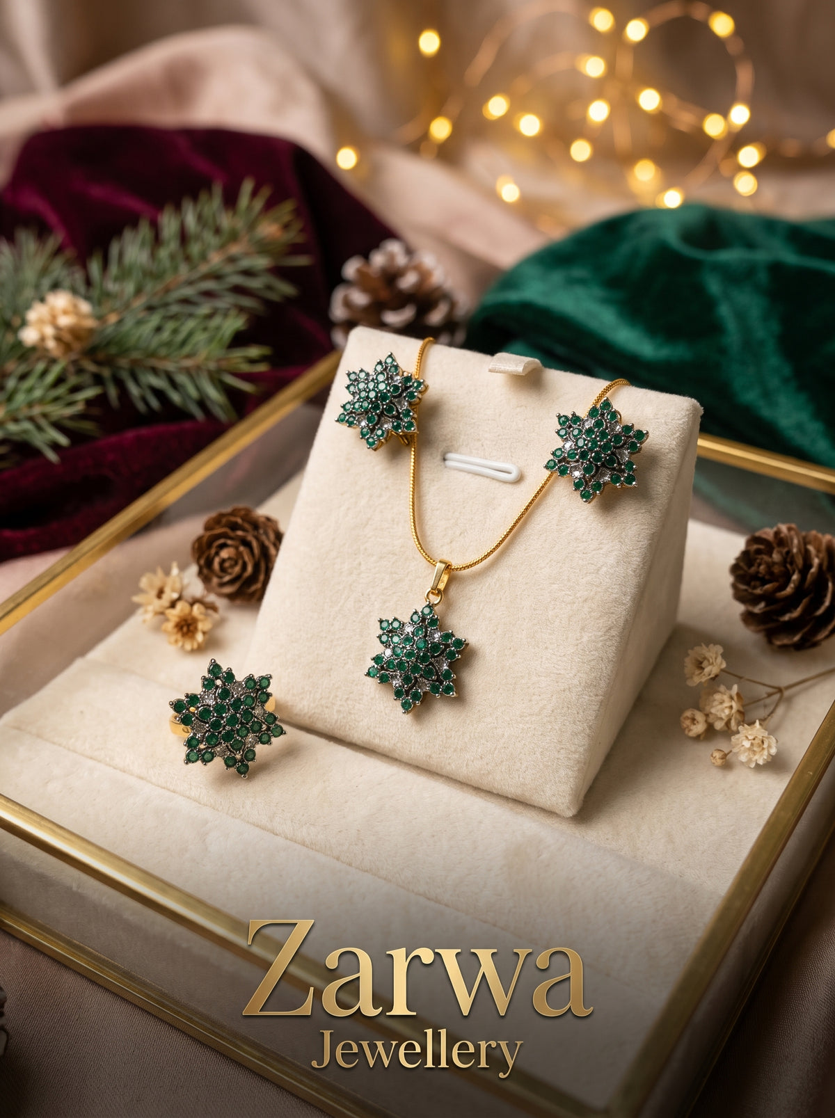 Micro-Stone 3-Piece Gold Plated Pendant Set with Ring