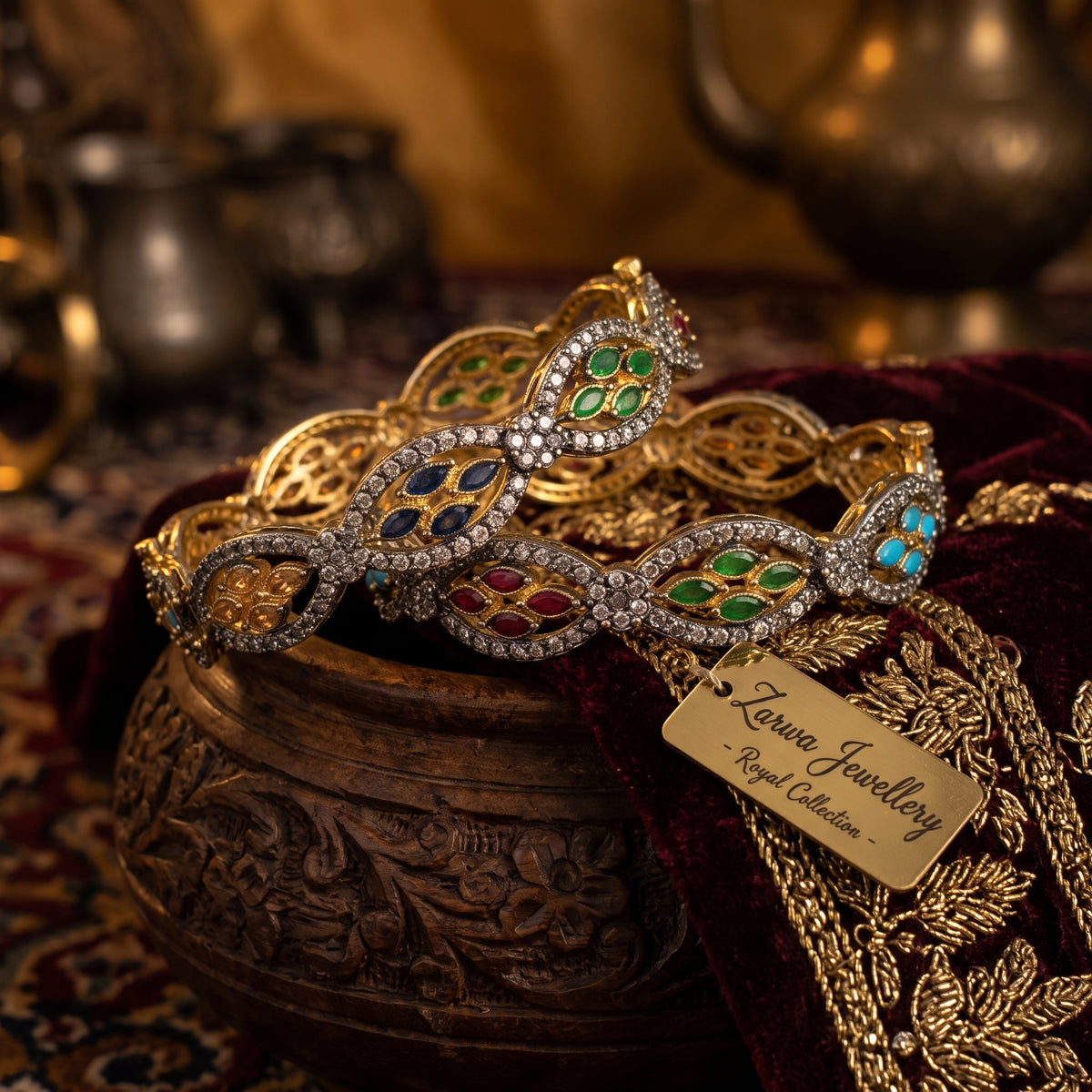 Royal Gold Plated Marquise Gemstone Bangles