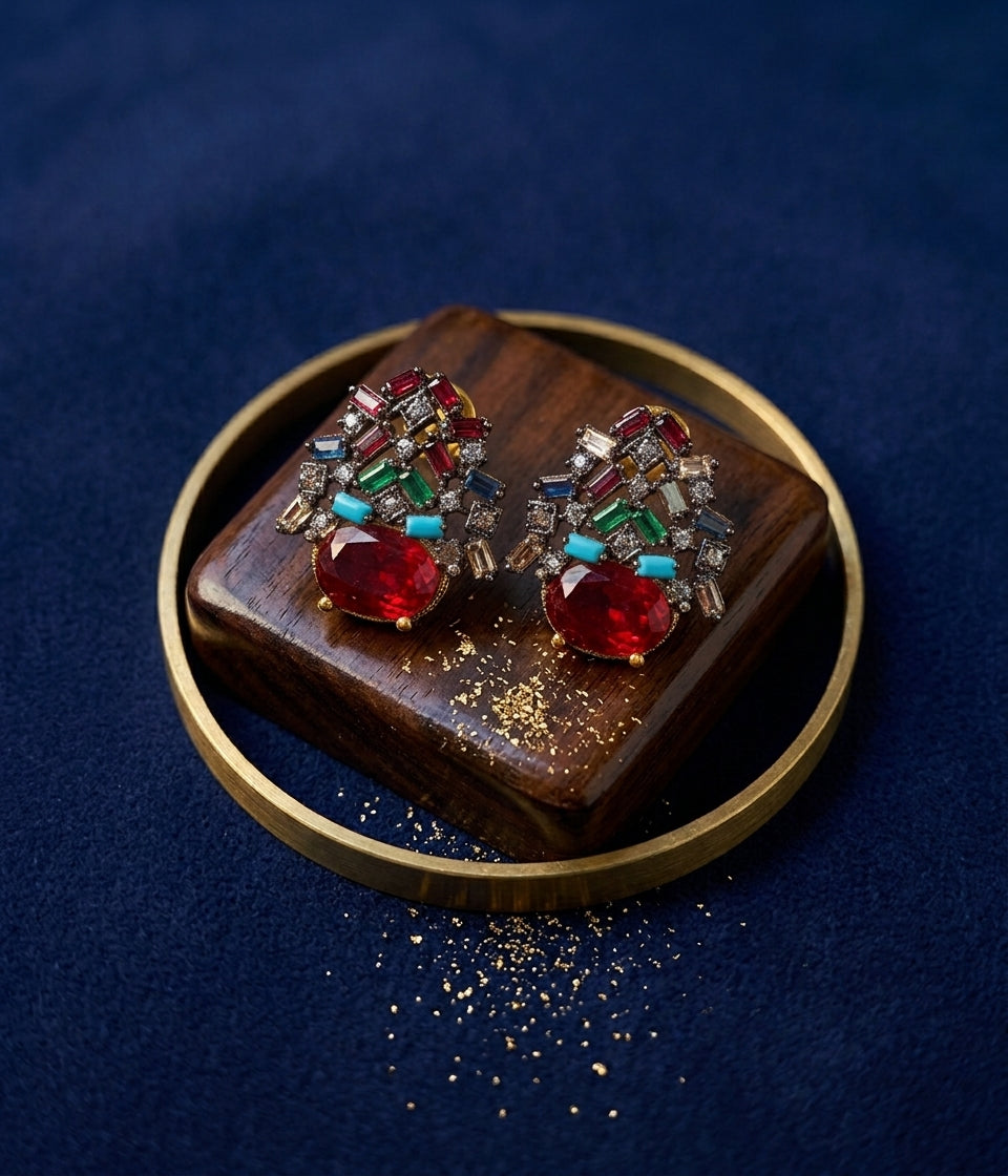 The Regal Mosaic Collection: Artisan Multi-Gemstone Statement Earrings