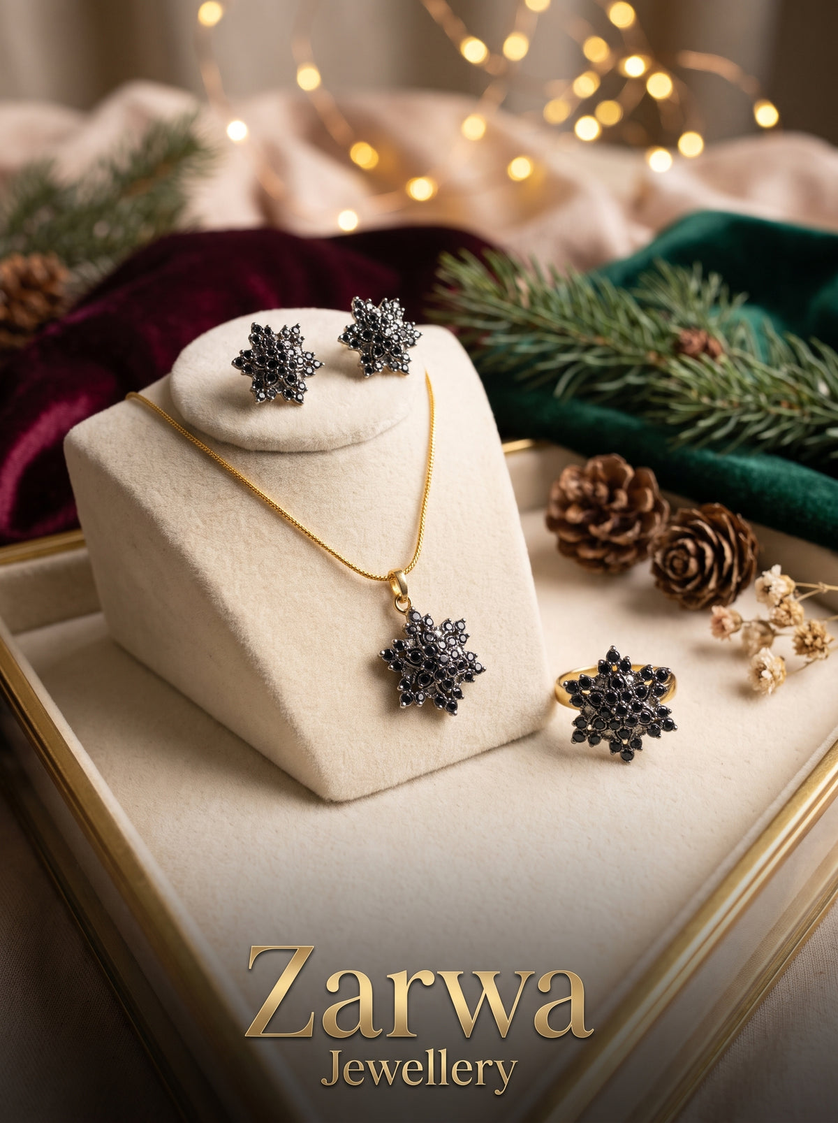 Micro-Stone 3-Piece Gold Plated Pendant Set with Ring