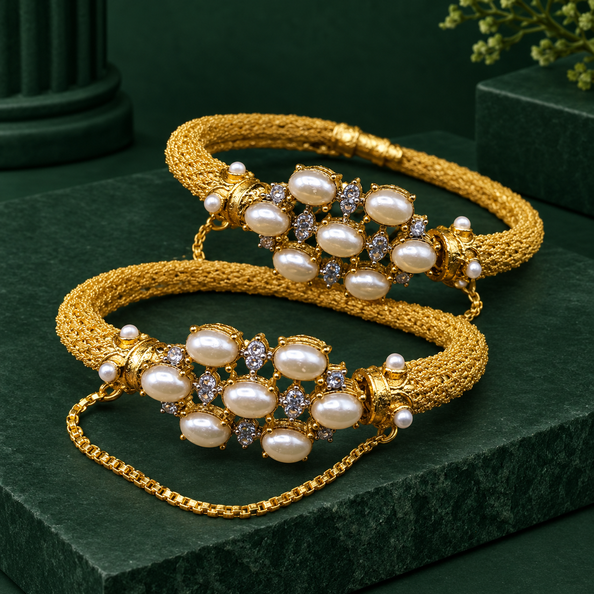 Luxury Gold Plated Gemstone Bracelets Pair of Two