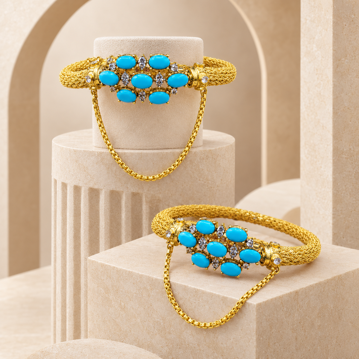 Luxury Gold Plated Gemstone Bracelets Pair of Two