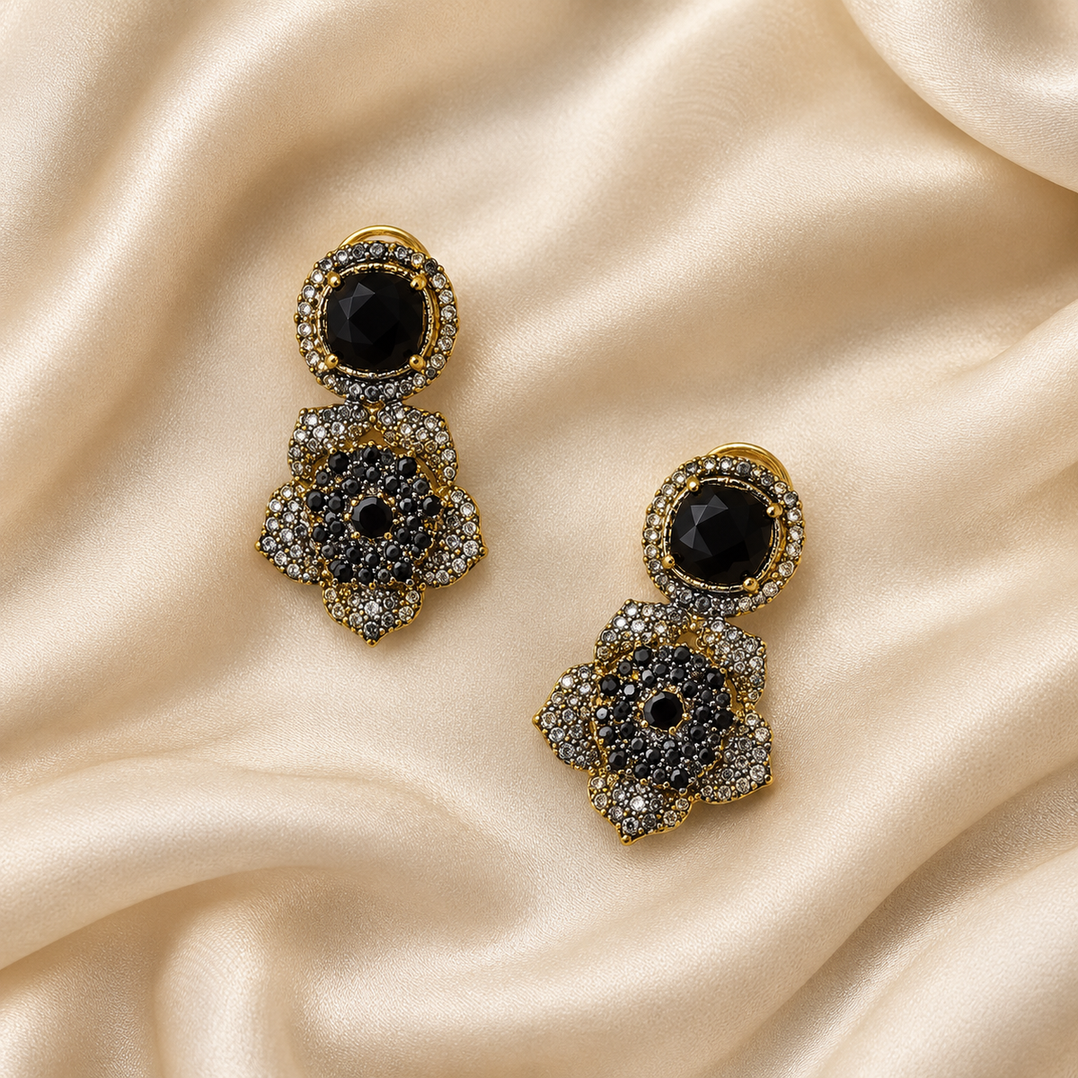 Luxury Gold Plated Quality Floral Gemstone Drop Earrings