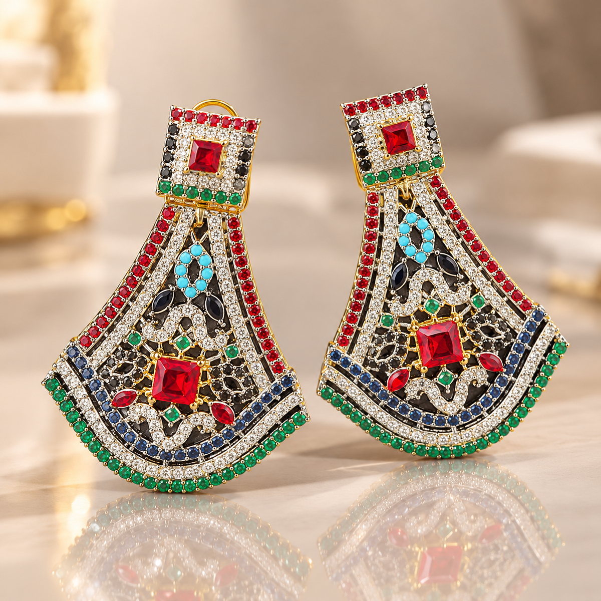 Luxury Gold Plated Multi-Stone Chandelier Earrings