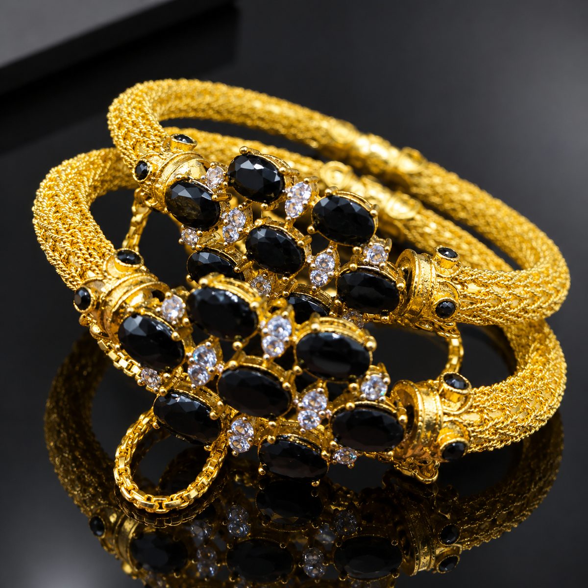 Luxury Gold Plated Gemstone Bracelets Pair of Two