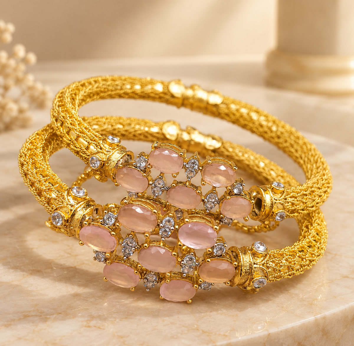 Luxury Gold Plated Gemstone Bracelets Pair of Two