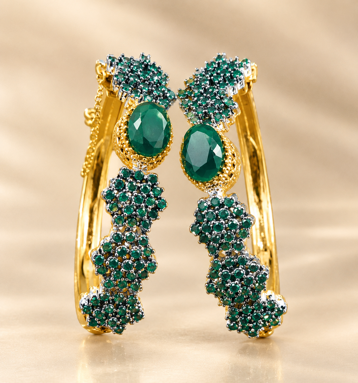 Elegant Pearl & Black Stone Gold-Tone Drop Bracalets