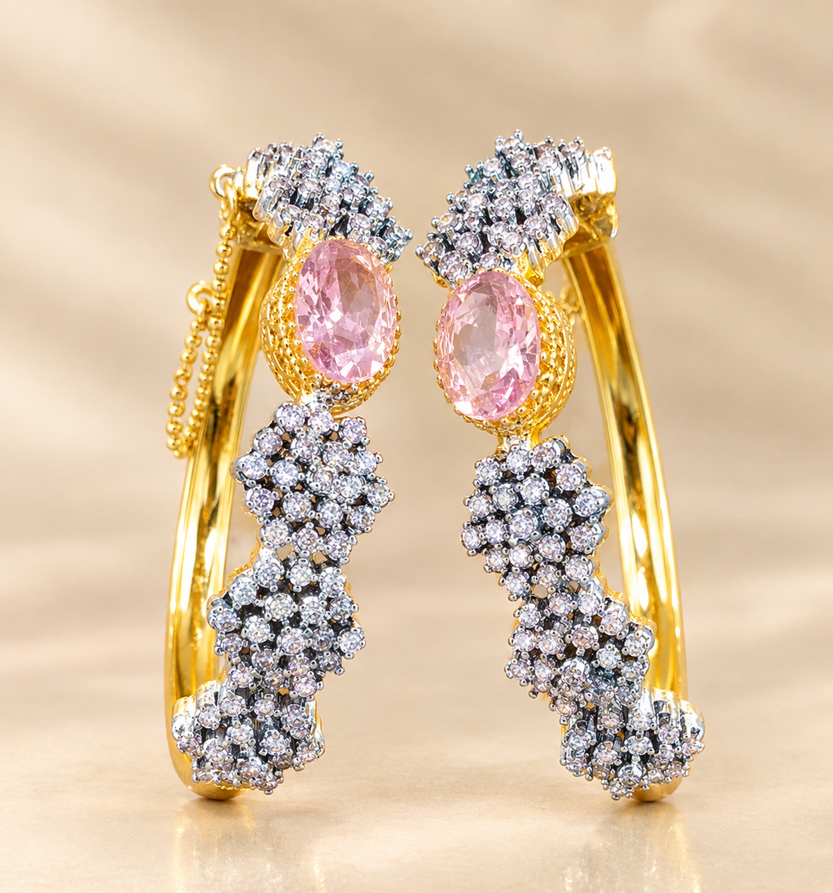 Elegant Pearl & Black Stone Gold-Tone Drop Bracalets