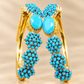 Elegant Pearl & Black Stone Gold-Tone Drop Bracalets