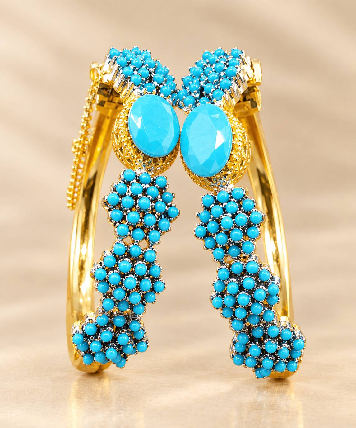 Elegant Pearl & Black Stone Gold-Tone Drop Bracalets