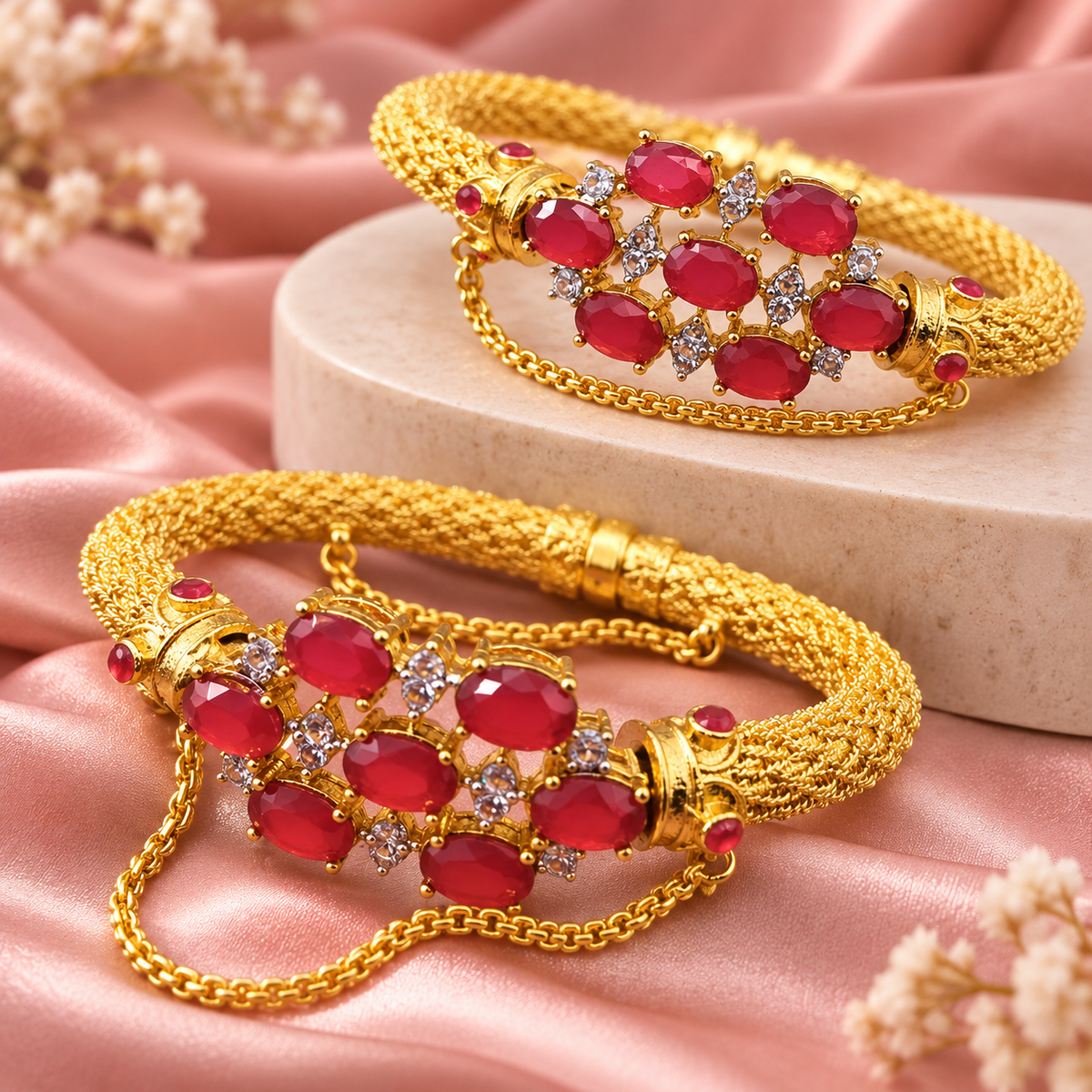 Luxury Gold Plated Gemstone Bracelets Pair of Two