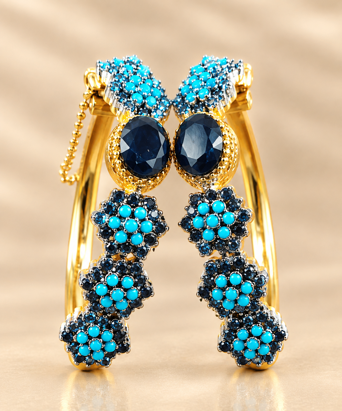 Elegant Pearl & Black Stone Gold-Tone Drop Bracalets