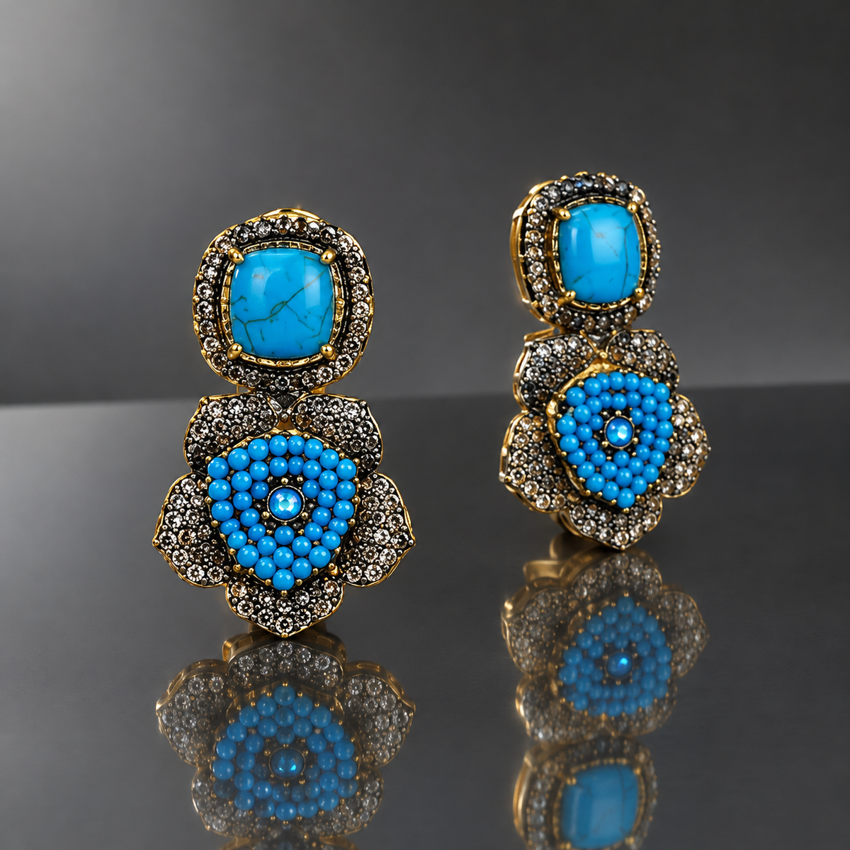 Luxury Gold Plated Quality Floral Gemstone Drop Earrings