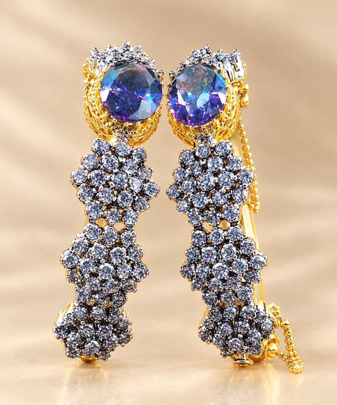 Elegant Pearl & Black Stone Gold-Tone Drop Bracalets